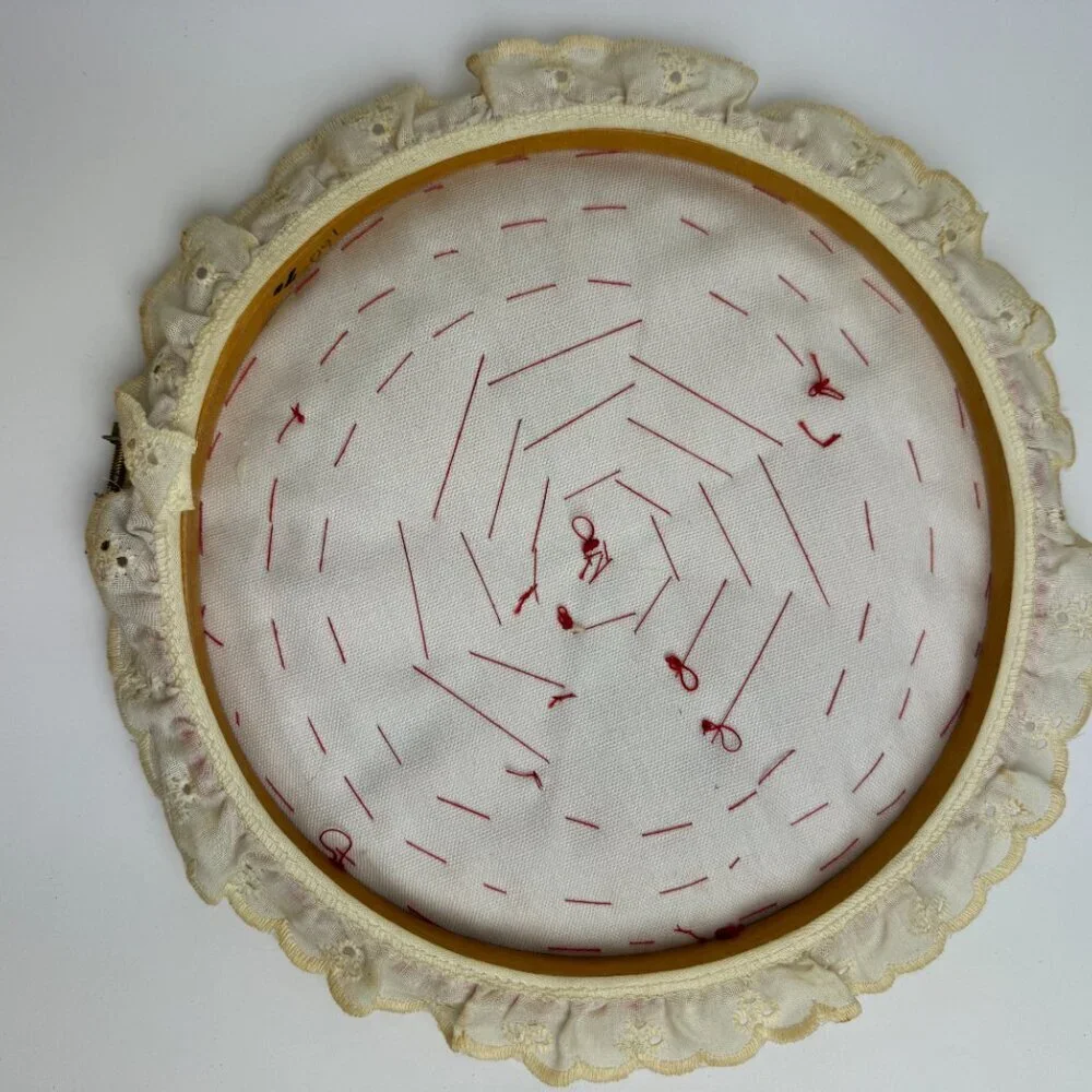 Vintage Red Folded Star Quilted Design Embroidery Hoop Wall ART Country Rustic